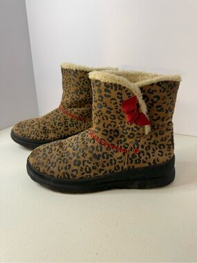 I Heart UGG Knotty Leopard Suede Bootie Bow Red Trim Size 7 Coquette Y2K Grunge